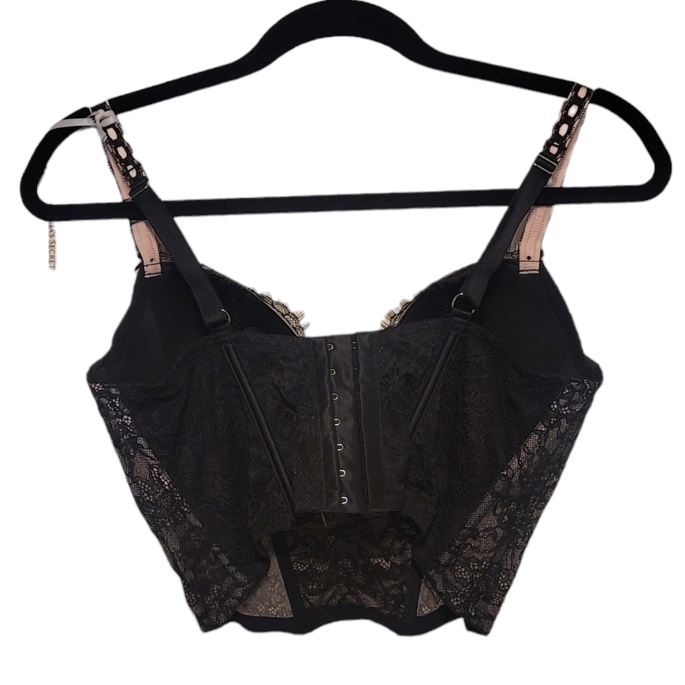 Victoria's Secret Corset Pink & Black Lace Bra Top Sexy Shapewear Size Medium DD - Picture 4 of 13